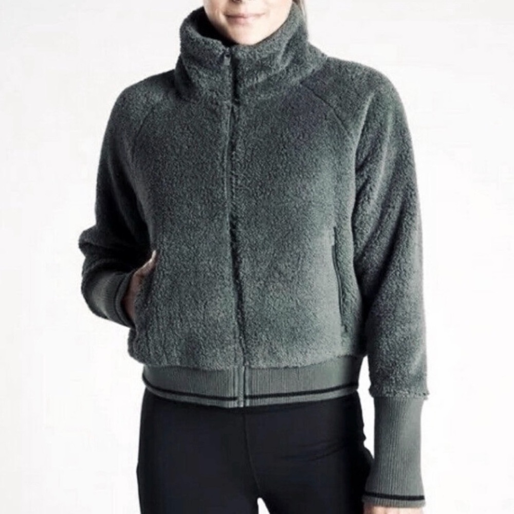 Athleta Gray Teddy Fleece Jacket